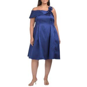 NEW ALEX EVENINGS Plus Flower Shoulder A-line Dress